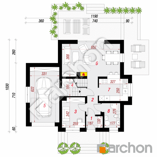 Проект дома ARCHON+ Дом под каштаном 3 (Н) План першого поверху