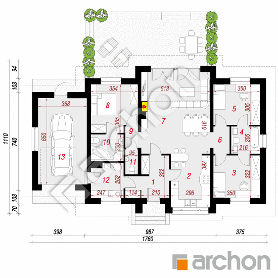 Проект дома ARCHON+ Дом в акебиях 4 План першого поверху