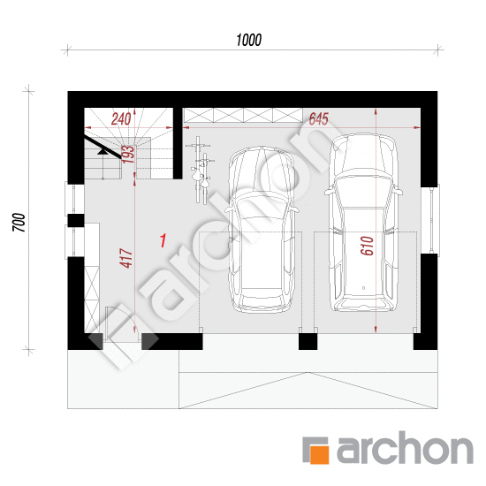 Проект дома ARCHON+ Г26 - Двухместный гараж  План першого поверху