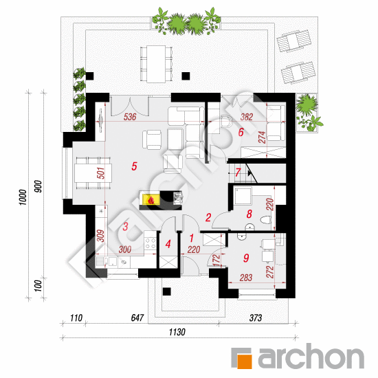 Проект дома ARCHON+ Дом в филодендронах (В) План першого поверху