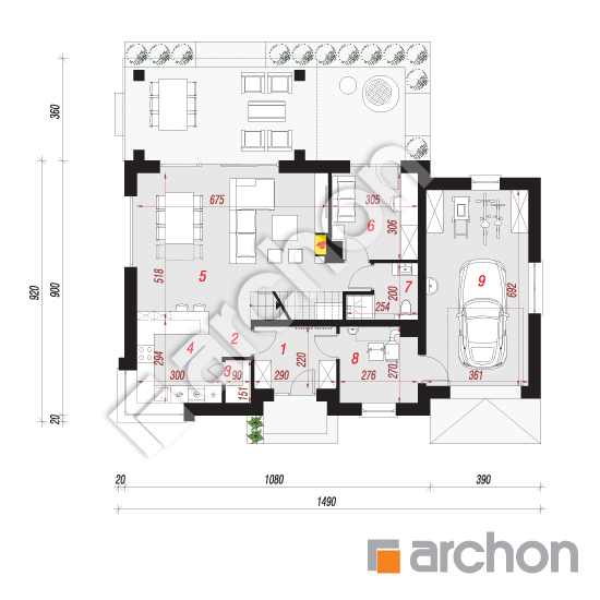 Проект дома ARCHON+ Дом в изумрудах 4 (Г) План першого поверху