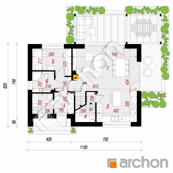 Проект будинку ARCHON+ Будинок в малинівці 34 План першого поверху
