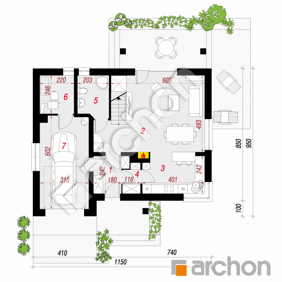 Проект будинку ARCHON+ Будинок в яблонках вер. 2 План першого поверху