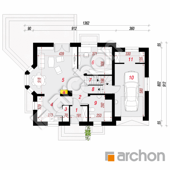 Проект дома ARCHON+ Дом в рододендронах 6 (ПТ) План першого поверху