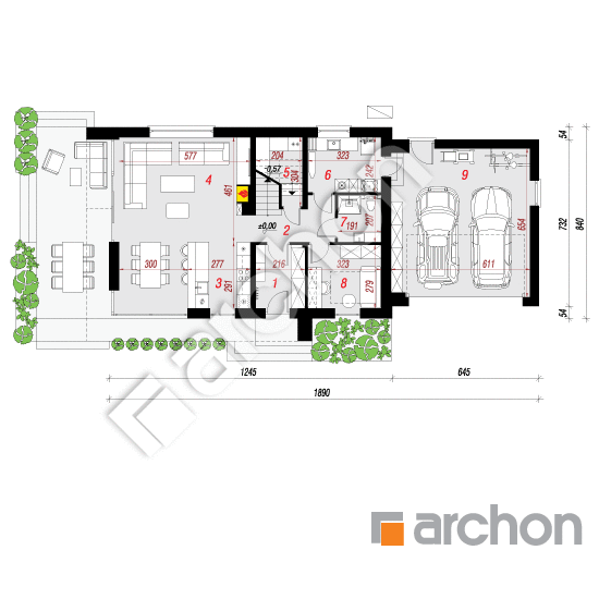 Проект будинку ARCHON+ Будинок в шишковиках 8 (Г2E) ВДЕ План першого поверху