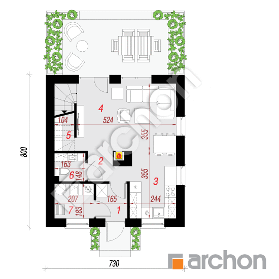 Проект дома ARCHON+ Дом в бруснике вер.3 План першого поверху