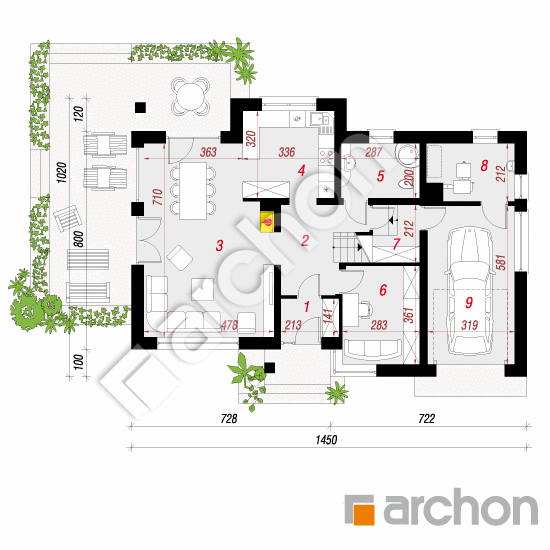 Проект дома ARCHON+ Дом в бугенвилиях План першого поверху