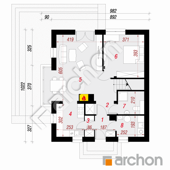 Проект будинку ARCHON+ Будинок в рододендронах 5 (ВH) План першого поверху