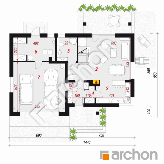 Проект дома ARCHON+ Дом в яблонках (Г2) План першого поверху