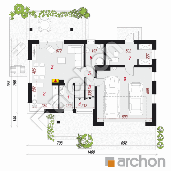 Проект будинку ARCHON+ Будинок в журавках (Г2) План першого поверху