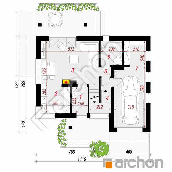 Проект дома ARCHON+ Дом в журавках (П) План першого поверху