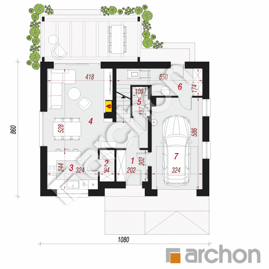 Проект дома ARCHON+ Дом в люцерне 10 План першого поверху