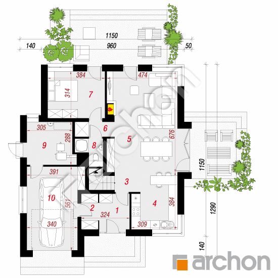 Проект будинку ARCHON+ Будинок в вовчих ягодах План першого поверху