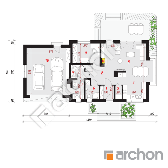 Проект дома ARCHON+ Дом в вербене (Г2Н) План першого поверху