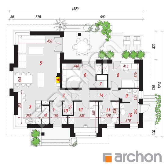Проект будинку ARCHON+ Будинок в грушках План першого поверху