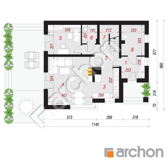 Проект будинку ARCHON+ Будинок в мандаринках (Н) План першого поверху