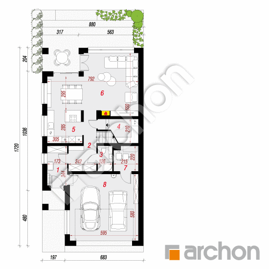 Проект дома ARCHON+ Дом в купене (Г2) План першого поверху