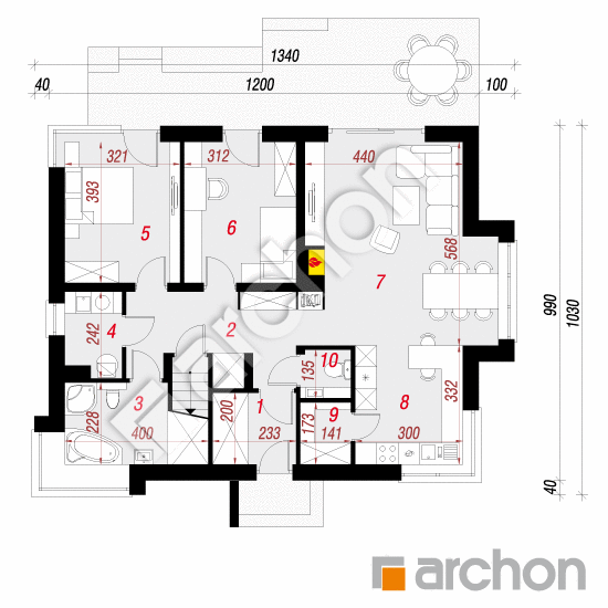 Проект дома ARCHON+ Дом под красной рябиной 9 План першого поверху