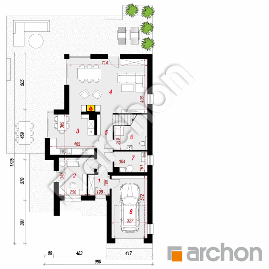 Проект дома ARCHON+ Дом под хикорой План першого поверху