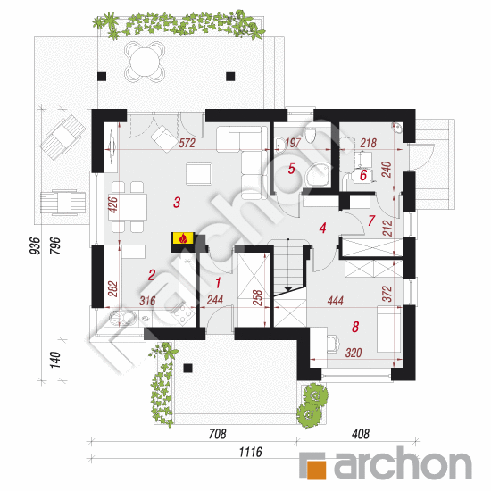 Проект будинку ARCHON+ Будинок в журавках 2 План першого поверху