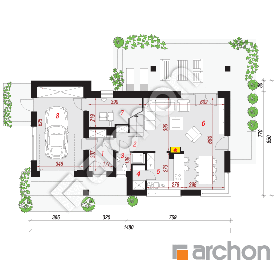 Проект будинку ARCHON+ Будинок в цитринках План першого поверху