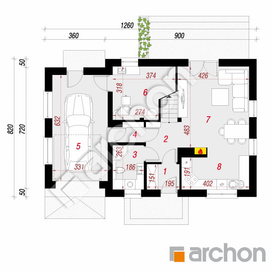 Проект будинку ARCHON+ Будинок в хлорофітумі 2 (Г) План першого поверху