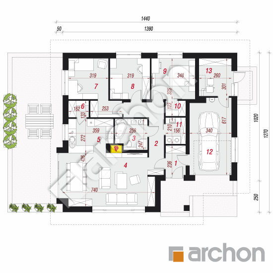 Проект дома ARCHON+ Дом в сирени 2 План першого поверху