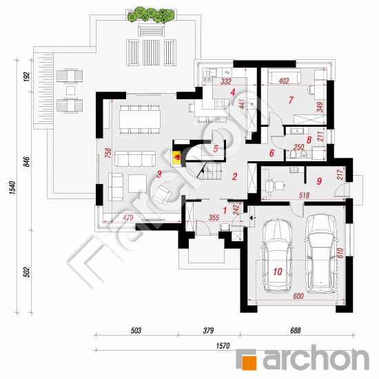 Проект дома ARCHON+ Дом в камелиях 2 (Г2H) План першого поверху