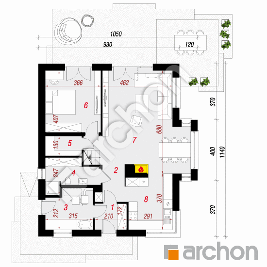 Проект будинку ARCHON+ Будинок в багрянику План першого поверху