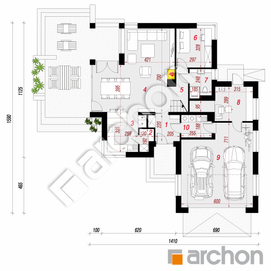 Проект дома ARCHON+ Вилла Элиза План першого поверху