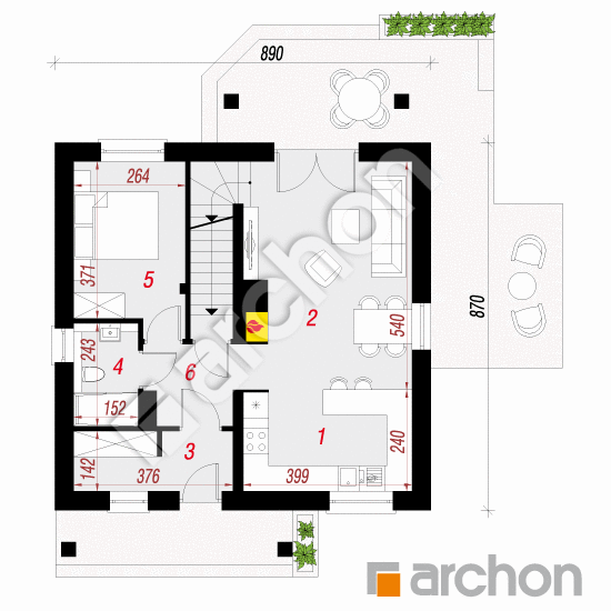 Проект дома ARCHON+ Дом в землянике (ПН) План першого поверху