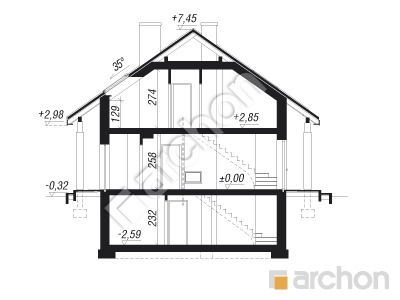 Проект дома ARCHON+ Дом в землянике (ПН) Розріз будинку