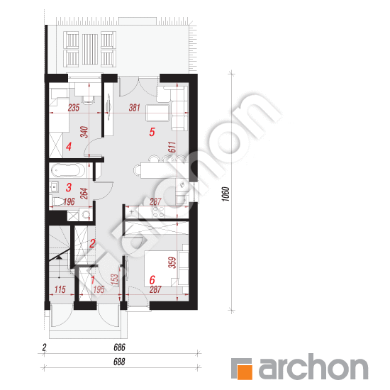 Проект дома ARCHON+ Дом в фиалках (Р2БА) План першого поверху