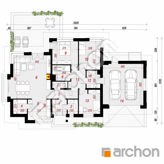 Проект будинку ARCHON+ Будинок під ціцербітою (Г2) План першого поверху