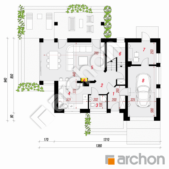 Проект будинку ARCHON+ Будинок під ацеролею План першого поверху