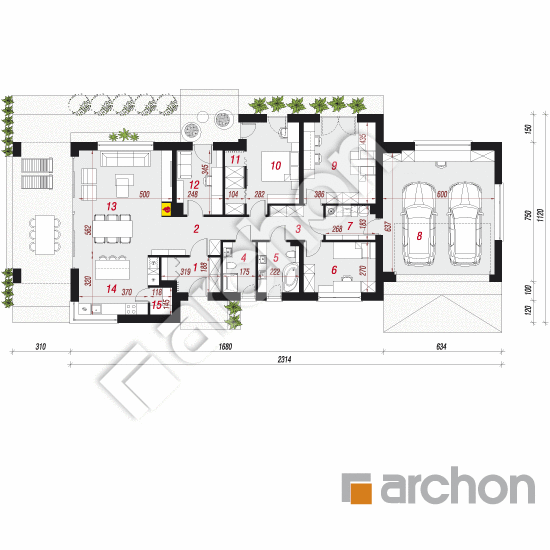 Проект будинку ARCHON+ Будинок в пепероміях (Г2) План першого поверху