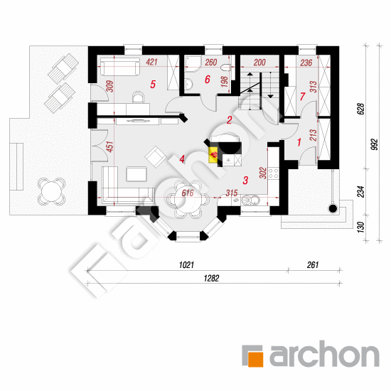 Проект дома ARCHON+ Дом в авокадо (П) План першого поверху