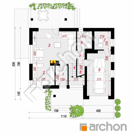 Проект дома ARCHON+ Дом в журавках (Т) План першого поверху