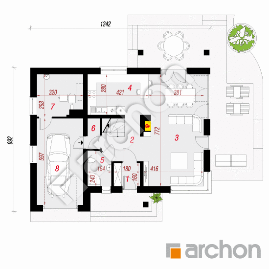 Проект будинку ARCHON+ Будинок в айдаредах (Т) План першого поверху