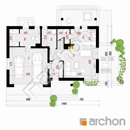 Проект дома ARCHON+ Дом в яблонках 3 (Г2) План першого поверху
