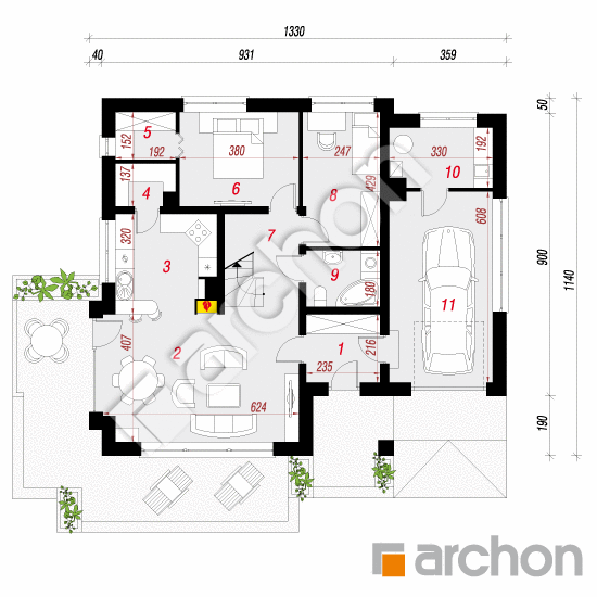 Проект будинку ARCHON+ Будинок в бузку 3 (Г) План першого поверху