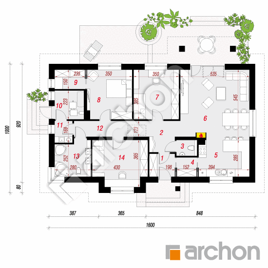 Проект будинку ARCHON+ Будинок в лещиновнику 2 План першого поверху