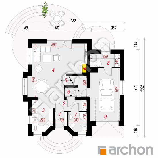 Проект будинку ARCHON+ Будинок в антонівці (ГТ) План першого поверху