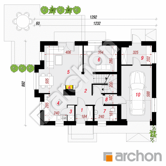 Проект дома ARCHON+ Дом в рододендронах 4 (ПН) План першого поверху
