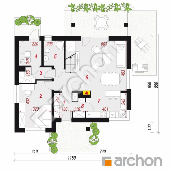 Проект дома ARCHON+ Дом в яблонках 4  План першого поверху