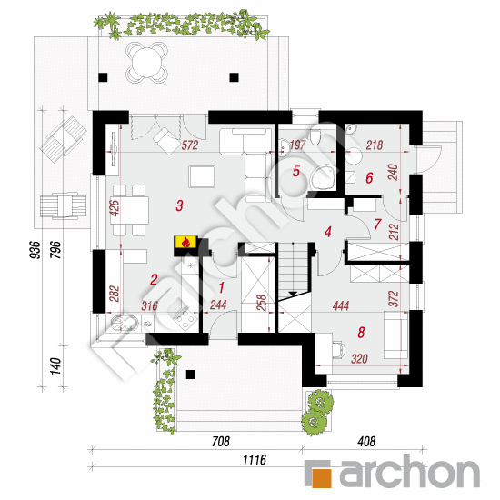 Проект дома ARCHON+ Дом в журавках 2 (Т) План першого поверху