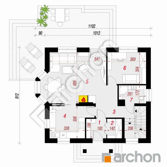 Проект дома ARCHON+ Дом в рододендронах 6 (ВП) План першого поверху