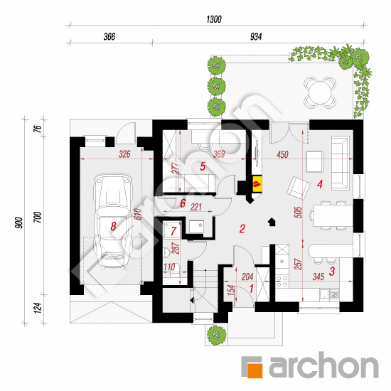 Проект дома ARCHON+ Дом в землянике 6 План першого поверху