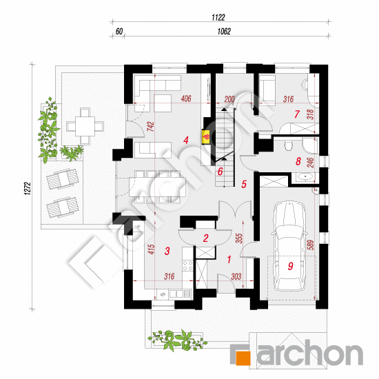 Проект будинку ARCHON+ Будинок в тим'яні (ПН) План першого поверху
