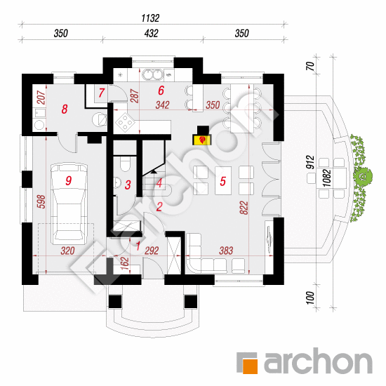 Проект дома ARCHON+ Дом в аспарагусах вер.2 План першого поверху